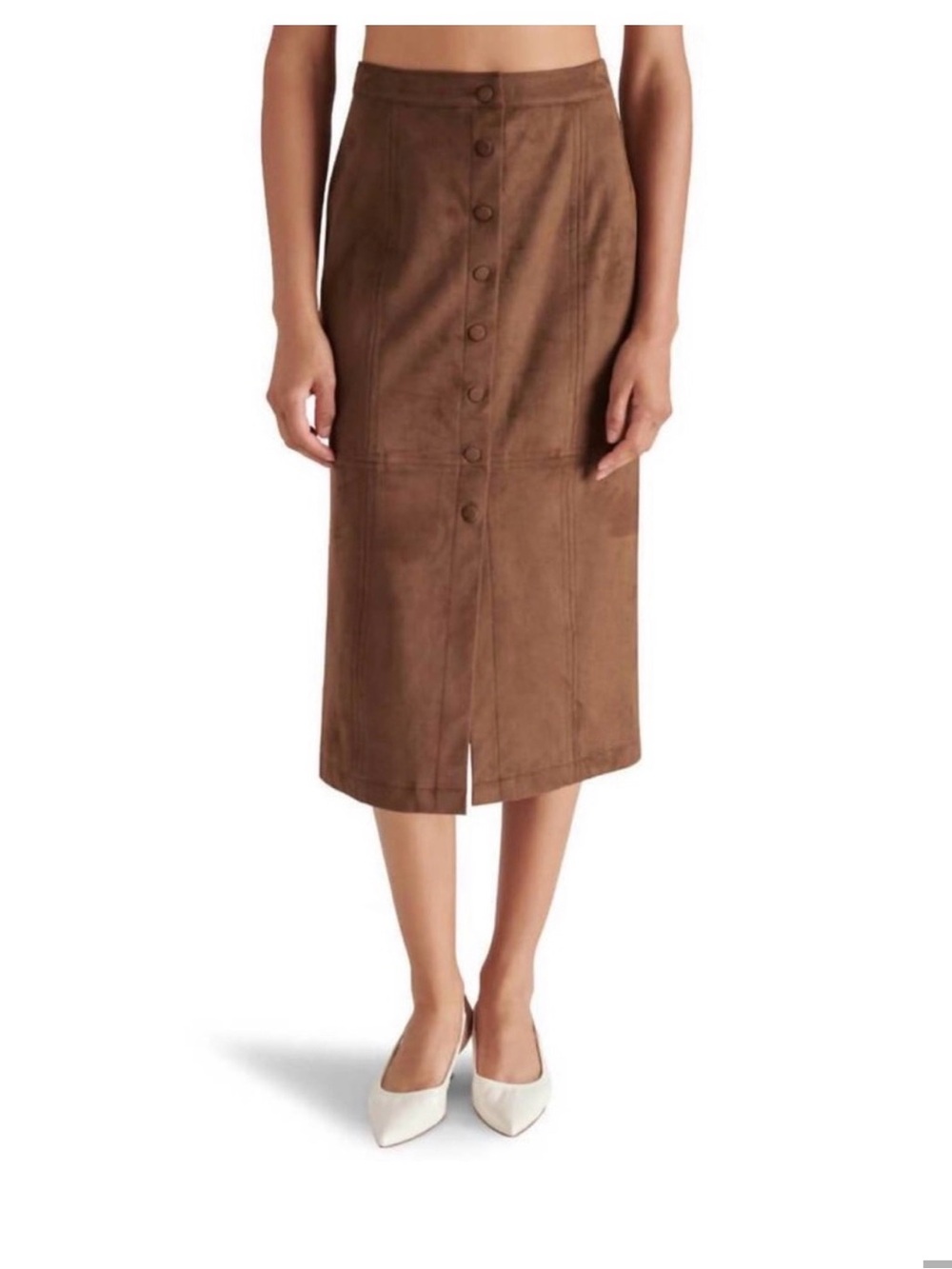 Steve Madden Brown Button-Front Midi Skirt